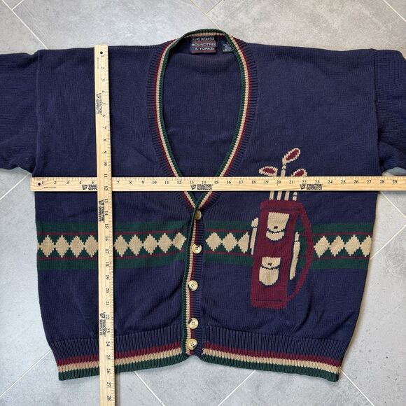 Vtg 90s Roundtree & York Golf Intarsia Sweater XL Button Front Navy - Picture 3 of 10
